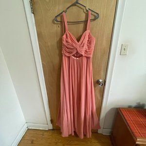 Coral Peach Spring Wedding Bridesmaid Dress w/ under bust cut out